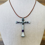 Horseshoe Nail Cross with purple wire wrapping