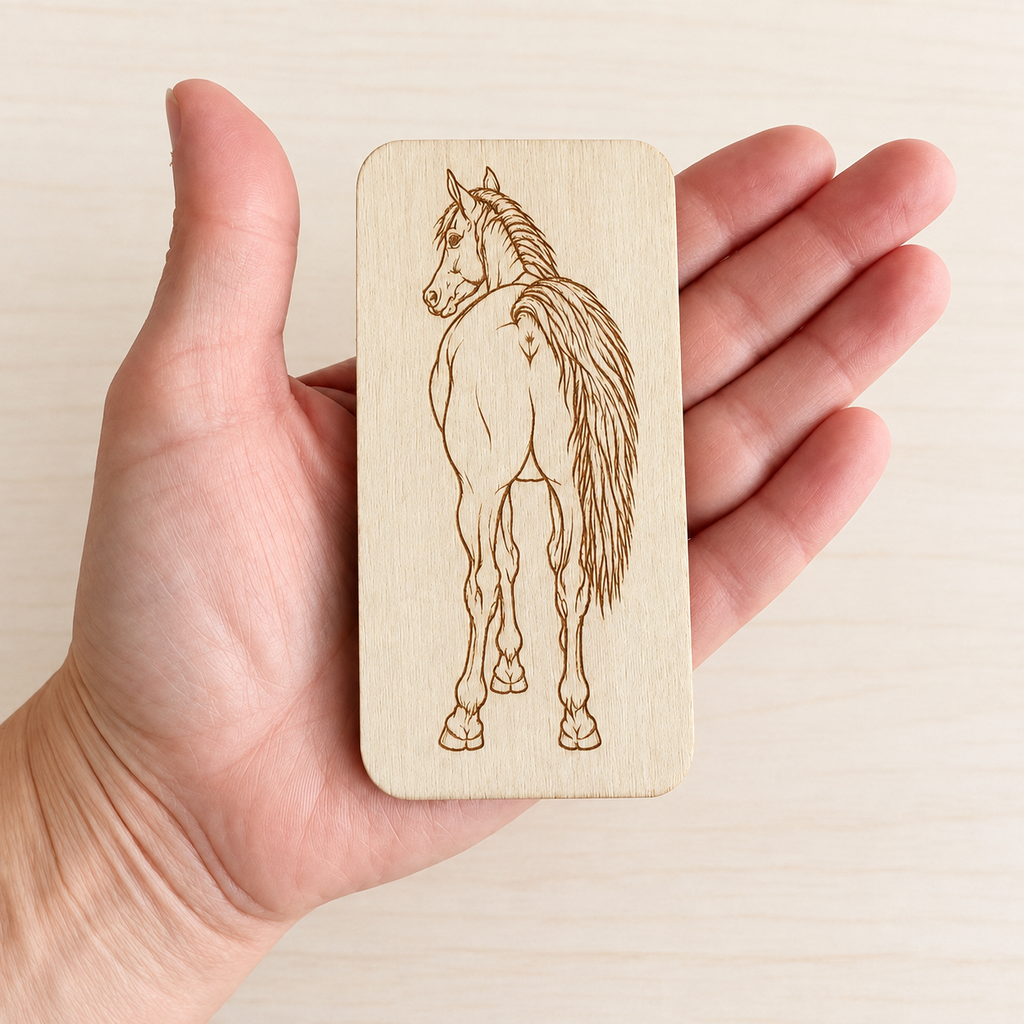 Horse Lover Gift Equestrian Present Stable Accessory Barn Decoration Laser Engraved Wooden Magnet Basswood Art Natural Light Wood Finish Horse Rear Anatomy Design Funny Novelty Item Gag Gift Refrigerator Display Kitchen Decor Conversation