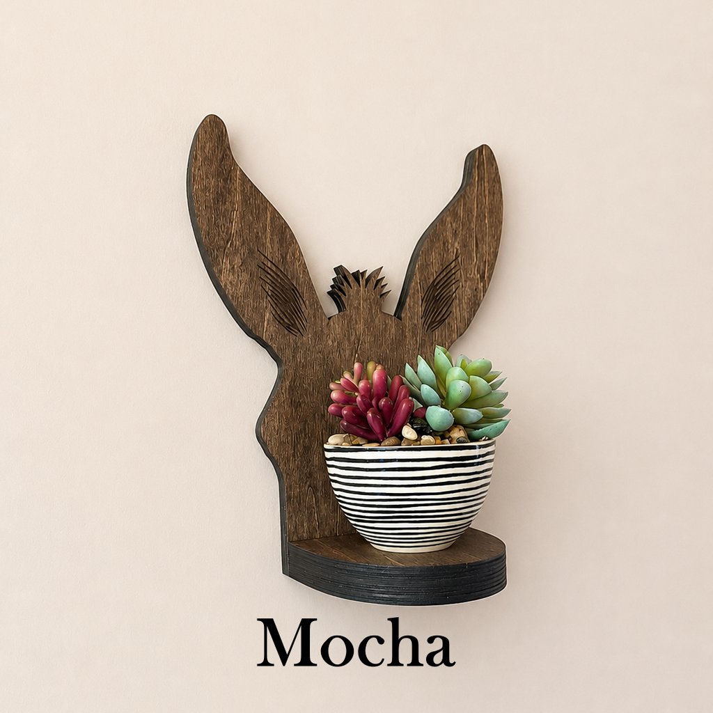 Farmhouse Wall Plant Holder Rustic Mule Ear Shelf Design Equestrian Home Decor Wooden Organizer Between The Ears Shape Trail Rider Gift Barn Wall Accent Laser Cut Wood Country Living Essential Housewarming Present Animal Themed Display