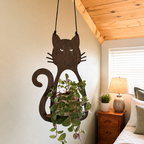 Handcrafted Wooden Plant Holder Laser Cut Basswood Material Cat Shaped Wall Planter Indoor Succulent Display Mount Vertical Garden Solution Golden Mahogany Finish Option Natural Wood Grain Detail Feline Silhouette Design Home Accent Piece