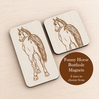 Funny Horse Gift Equestrian Enthusiast Present Barn Accessory Wooden Magnet Laser Engraved Basswood Design Natural Light Wood Finish Horse Rear View Anatomy Line Art Refrigerator Display Kitchen Decor Stable Decoration Gag Gift Novelty Item