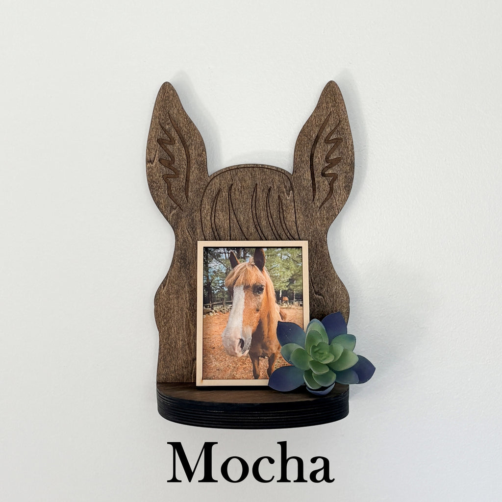 Farmhouse Style Wall Shelf Rustic Horse Ears Plant Holder Wooden Succulent Display Barn Aesthetic Home Accent Equestrian Gift Mounted Planter Between Ears Design Housewarming Present Horse Lover Gift Country Home Stable Decor Rider Present