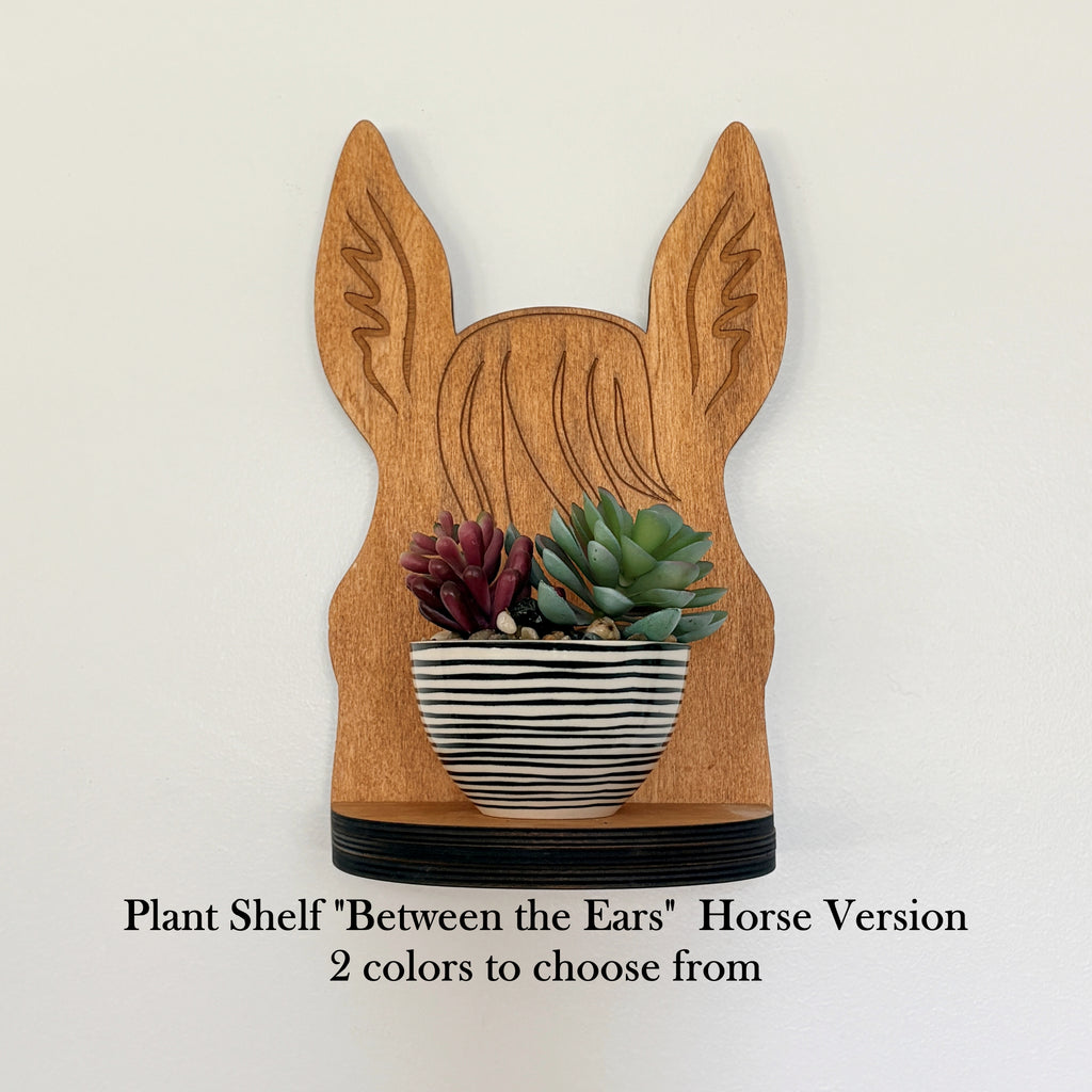 Horse Lover Gift Housewarming Present Rustic Wall Shelf Plant Holder Wooden Succulent Display Between Ears Design Farmhouse Style Home Accent Equestrian Lady Present Barn Aesthetic Mounted Planter Small Plant Shelf Rider Gift Country Home