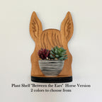 Horse Lover Gift Housewarming Present Rustic Wall Shelf Plant Holder Wooden Succulent Display Between Ears Design Farmhouse Style Home Accent Equestrian Lady Present Barn Aesthetic Mounted Planter Small Plant Shelf Rider Gift Country Home