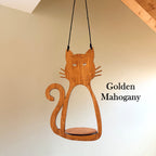 Sixteen Inch Tall Cat Plant Holder Wall Mounted Display Wooden Feline Shaped Planter Indoor Succulent Garden Holder Five Point Five Inch Pot Opening Basswood Construction Natural Wood Finish Vertical Wall Mount Home Garden Accent Hanging