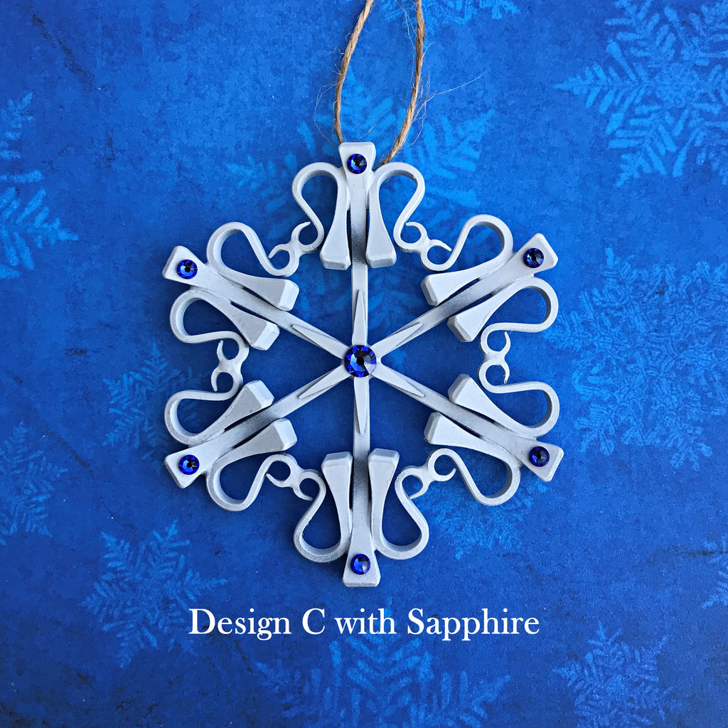Horseshoe Nail Snowflake Equestrian Ornament with September Sapphire Crystals