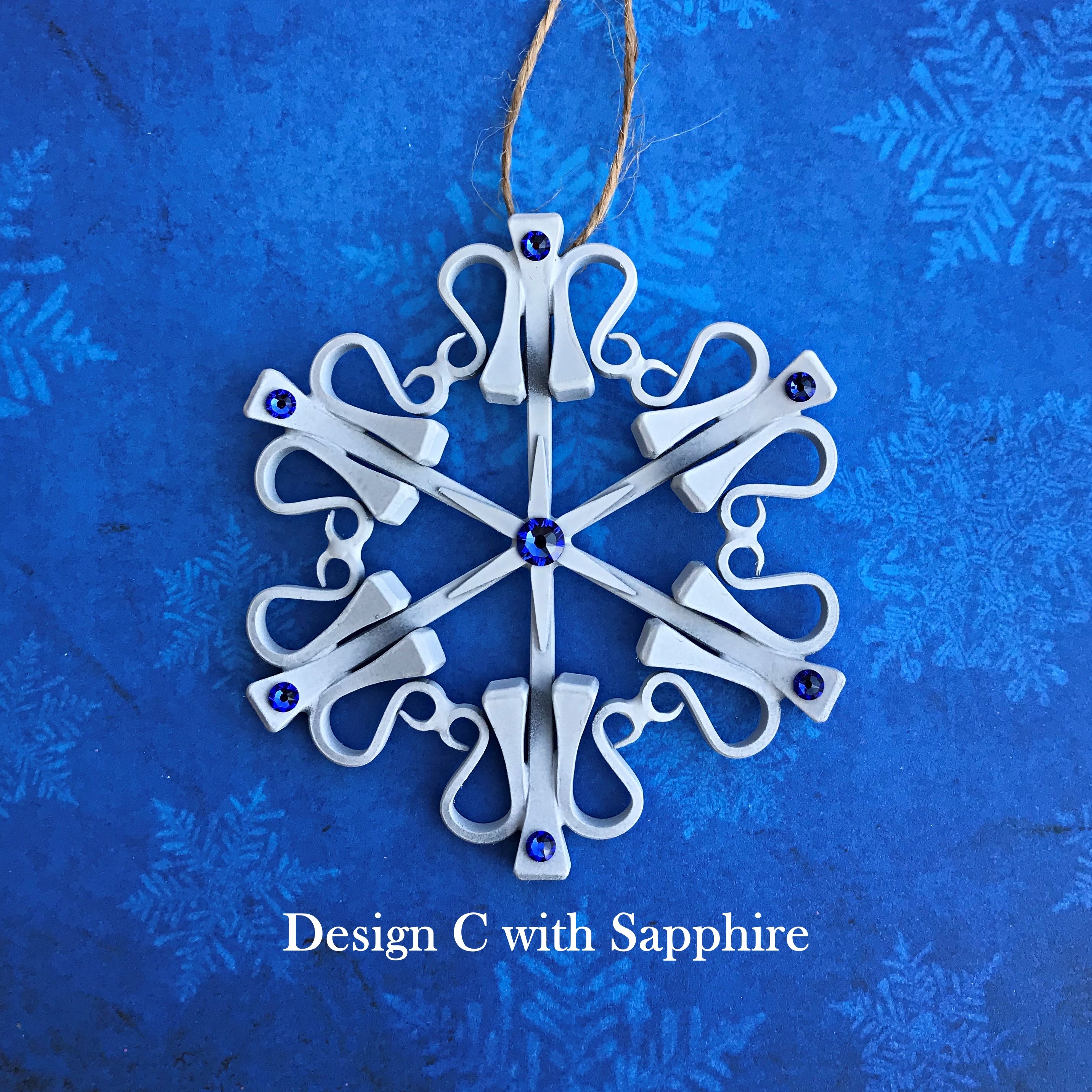 Horseshoe Nail Snowflake Equestrian Ornament with September Sapphire Crystals