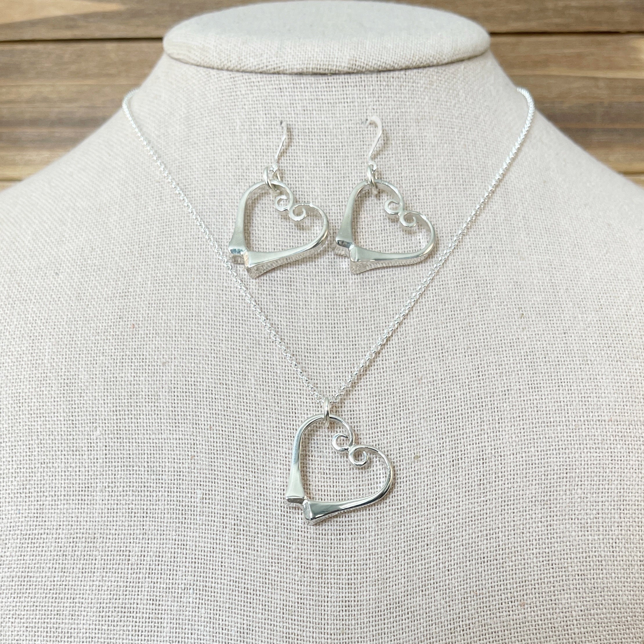 Sterling Pony Nail Heart Necklace and Earrings