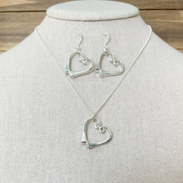 Sterling Pony Nail Heart Necklace and Earrings