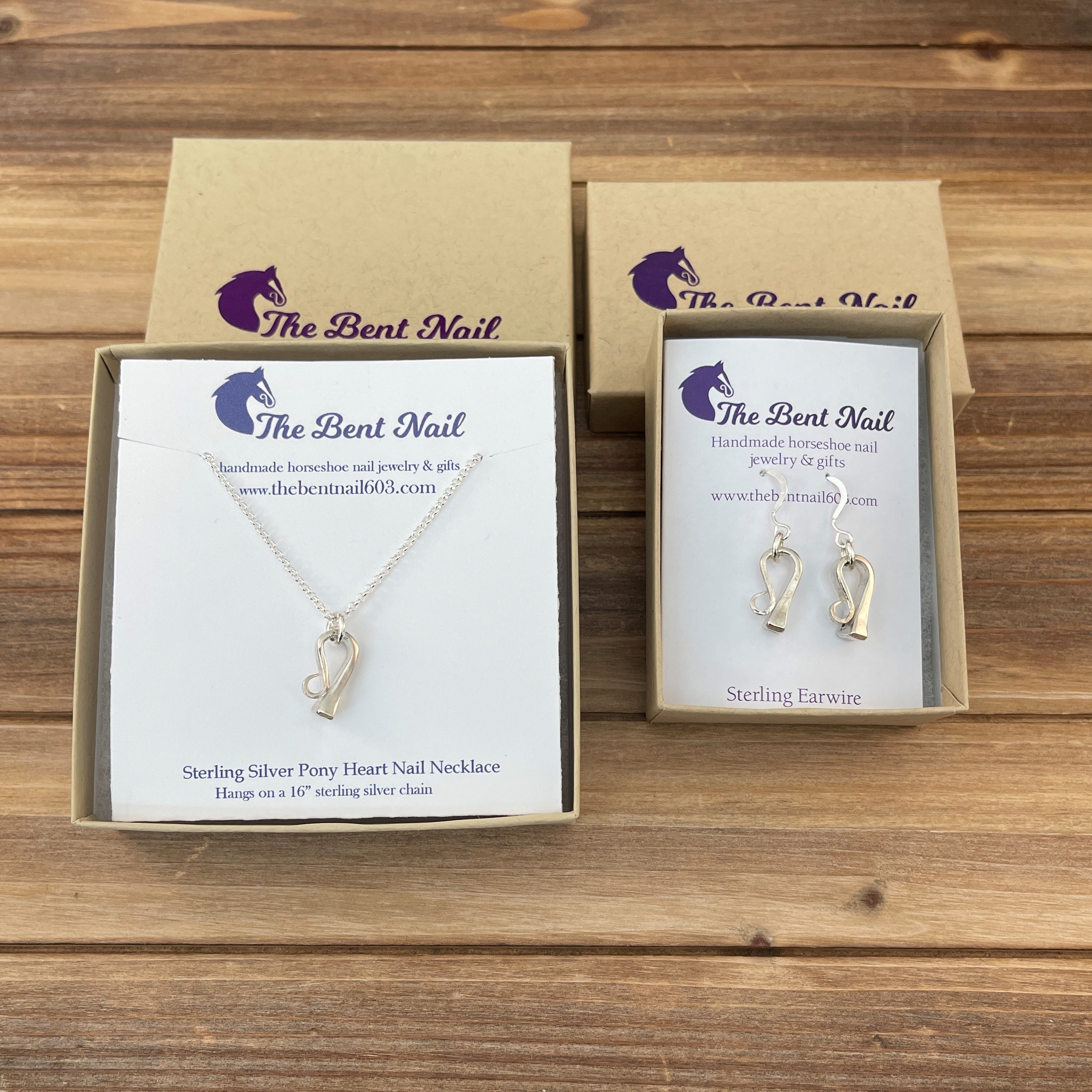 Sterling Pony Nail Hunter Style Necklace and Earrings