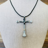 Horseshoe Nail Cross with silver wire wrap